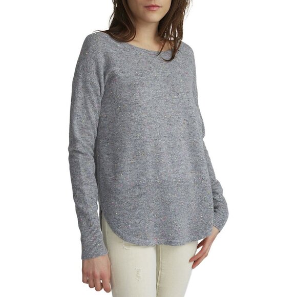 WHITE + WARREN Curved Rib Hem Crewneck Cashmere Sweater in Maroon/Purple/Magenta - Picture 9 of 10